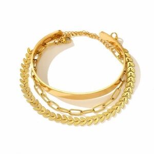 Agolde Gold Layered Cuff, Paperclip Chain & Laurel Bracelet